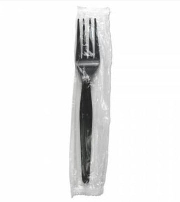 Poly-Wrapped Black Heavy Disposable Fork